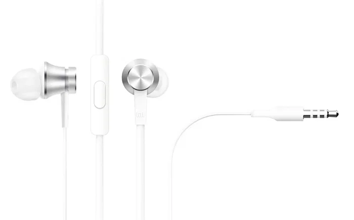 Xiaomi Mi In-Ear Headphones Basic - Auriculares intrauditivos alámbricos con micrófono para llamadas y música, jack 3.5 mm, color plateado y blanco