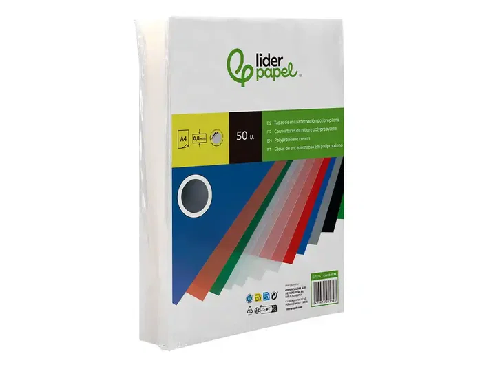 Liderpapel Tapas Encuadernacion Polipropileno A4 0.8mm Transparente Paquete 50 Unidades