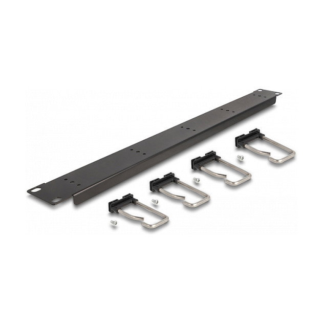 DeLOCK Panel de gestión de cables de 19″ con 5 ganchos metálicos 1U negro