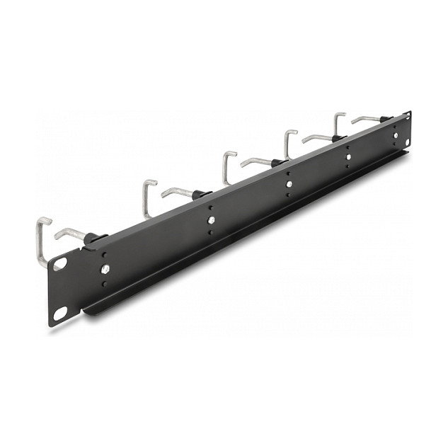 DeLOCK Panel de gestión de cables de 19″ con 5 ganchos metálicos 1U negro