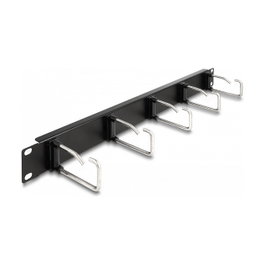 DeLOCK Panel de gestión de cables de 19″ con 5 ganchos metálicos 1U negro