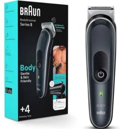 Braun BG5360 BodyGroomer Series 5 - Cortapelos/afeitadora corporal recargable para hombre, resistente al agua, uso seco/mojado, 4 accesorios