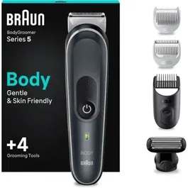 Braun BG5360 BodyGroomer Series 5 - Cortapelos/afeitadora corporal recargable para hombre, resistente al agua, uso seco/mojado, 4 accesorios