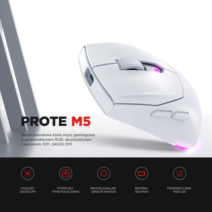 Rampage Prote M5 Ratón Inalámbrico 24000 DPI RGB LED Blanco