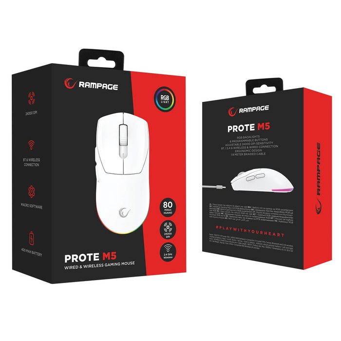 Rampage Prote M5 Ratón Inalámbrico 24000 DPI RGB LED Blanco