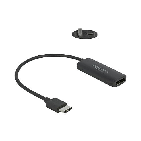 DeLOCK Adaptador HDMI Macho a DisplayPort Hembra 8K @ 30Hz 0.18m con Chip LT6711GX para Resolución 7680x4320, HDR10, HDCP 2.2