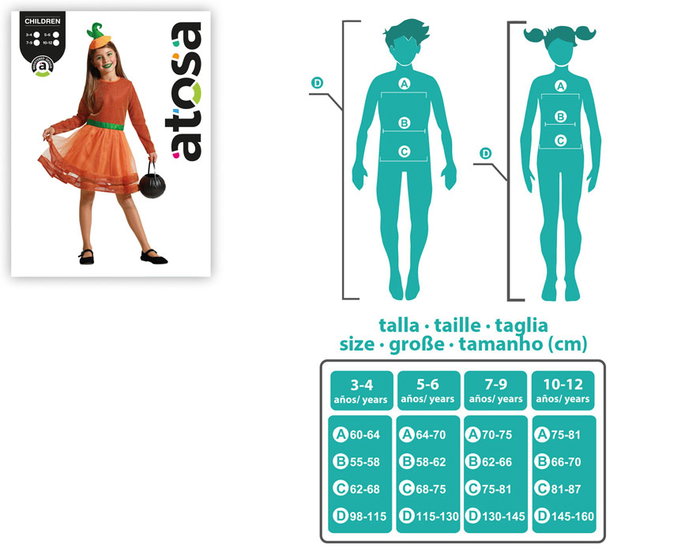 Disfraz Infantil Calabaza Halloween para Niña 7-9 Años - Vestido Naranja con Tocado Verde Disfraz Infantil Calabaza Halloween para Niña 7-9 Años - Vestido Naranja con Tocado Verde