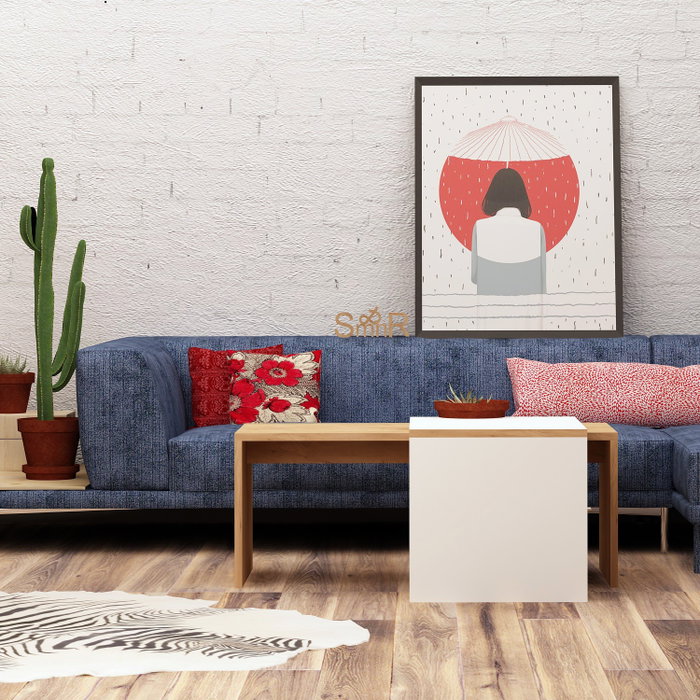 Hanah Home Mesa de Centro Roble y Blanco 90cm x 42cm x 40cm