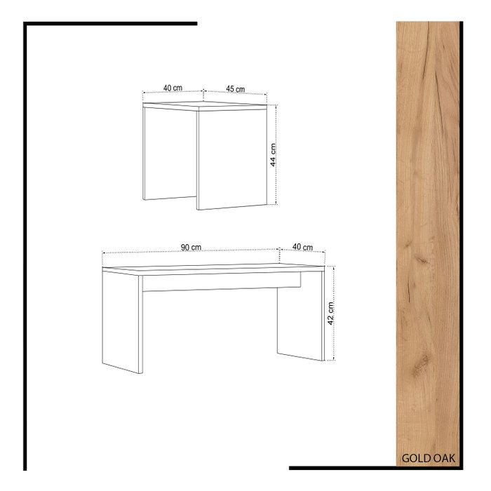 Hanah Home Mesa de Centro Roble y Blanco 90cm x 42cm x 40cm
