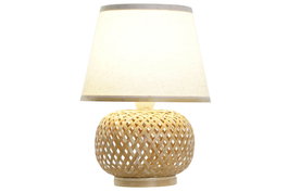 DKD Home Decor Lámpara de Sobremesa de Bambú y Poliéster Blanco y Natural