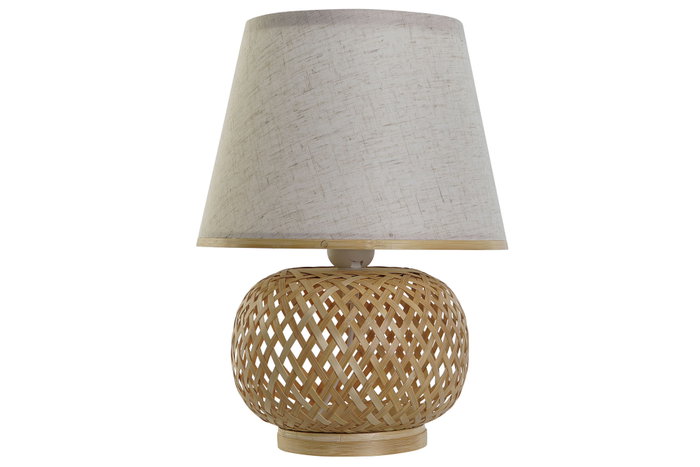 DKD Home Decor Lámpara de Sobremesa de Bambú y Poliéster Blanco y Natural