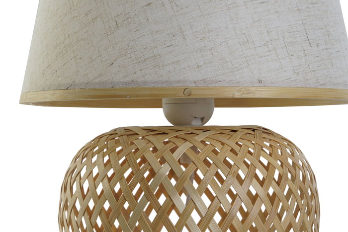 DKD Home Decor Lámpara de Sobremesa de Bambú y Poliéster Blanco y Natural