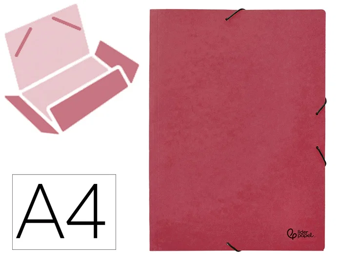 Liderpapel Carpeta de tres solapas con gomas, cartón prespán, A3, Rojo Liderpapel Carpeta de tres solapas con gomas, cartón prespán, A3, Rojo