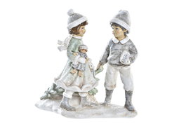 DKD Home Decor Figura de Resina Niños Gris Verde Blanco 12x8x12 cm