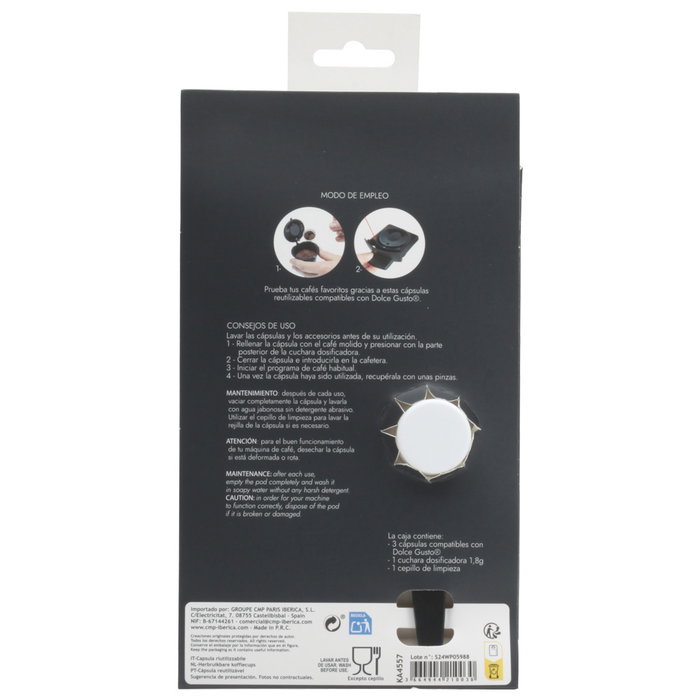 Cook Concept Juego de 3 Cápsulas de Café Reutilizables Compatibles con Dolce Gusto Cook Concept Juego de 3 Cápsulas de Café Reutilizables Compatibles con Dolce Gusto