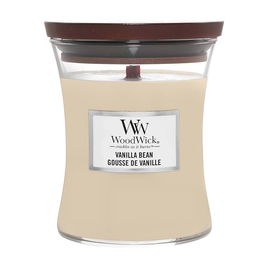 Woodwick Vela Vanilla Bean 275g, Mecha de Madera, Cera de Soja, Fragancia Relajante