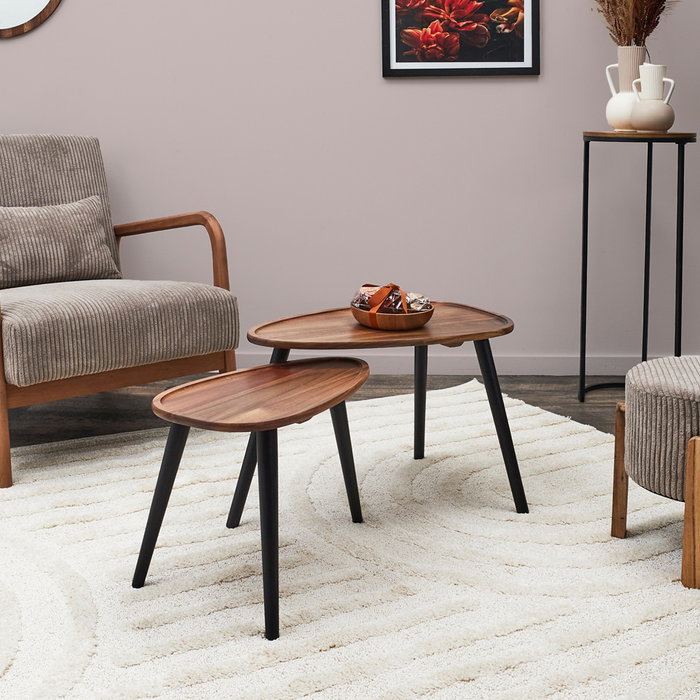 Home Deco Factory Juego 2 Mesas Nido Triangular Acacia Cocooning 60x39cm y 50x34.5cm