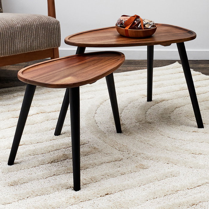 Home Deco Factory Juego 2 Mesas Nido Triangular Acacia Cocooning 60x39cm y 50x34.5cm