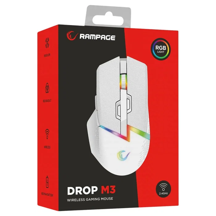 Rampage Drop M3 V2 Ratón Inalámbrico 24000 DPI 1000 Hz Blanco