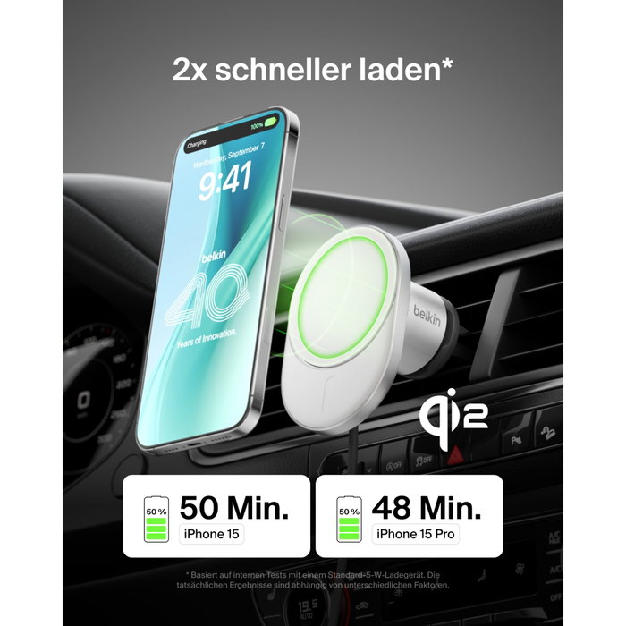 Belkin BoostCharge Pro Cargador Inalámbrico para Coche Qi2 15W Gris
