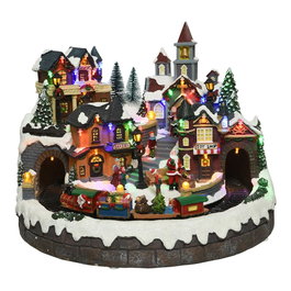 Lumineo Pueblo navideño con LED multicolor, movimiento y música