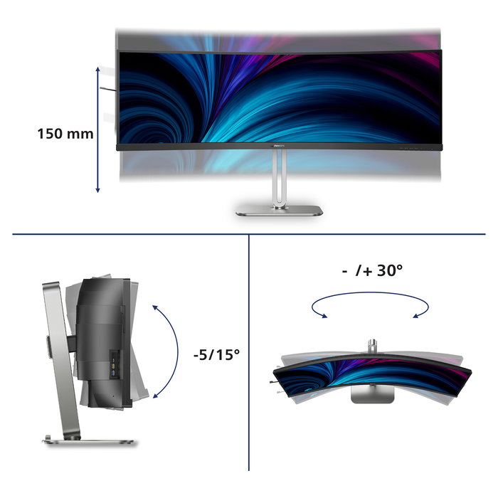 Philips 49B2U5900C/00 Monitor Curvo 49" (124,5 cm) Dual QHD 5120x1440, 75Hz, USB-C 100W, HDR400, Altavoces, Negro - 5000 Series