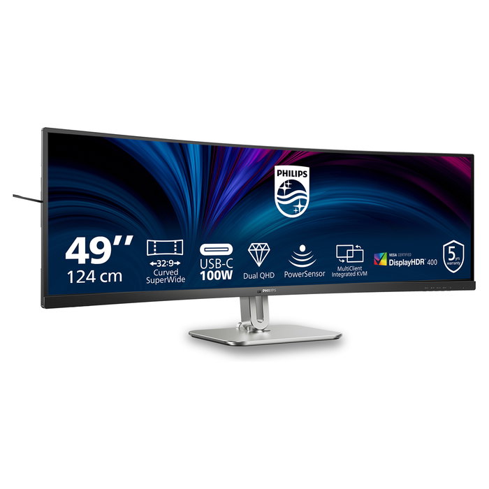 Philips 49B2U5900C/00 Monitor Curvo 49" (124,5 cm) Dual QHD 5120x1440, 75Hz, USB-C 100W, HDR400, Altavoces, Negro - 5000 Series