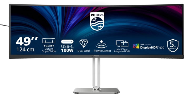 Philips 49B2U5900C/00 Monitor Curvo 48.8 Pulgadas Dual QHD 5120x1440 75Hz USB-C 100W KVM DisplayHDR 400 Philips 49B2U5900C/00 Monitor Curvo 48.8 Pulgadas Dual QHD 5120x1440 75Hz USB-C 100W KVM DisplayHDR 400