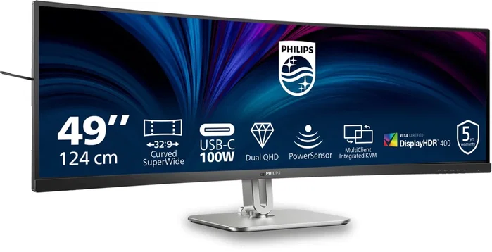 Philips 49B2U5900C/00 Monitor Curvo 48.8 Pulgadas Dual QHD 5120x1440 75Hz USB-C 100W KVM DisplayHDR 400 Philips 49B2U5900C/00 Monitor Curvo 48.8 Pulgadas Dual QHD 5120x1440 75Hz USB-C 100W KVM DisplayHDR 400