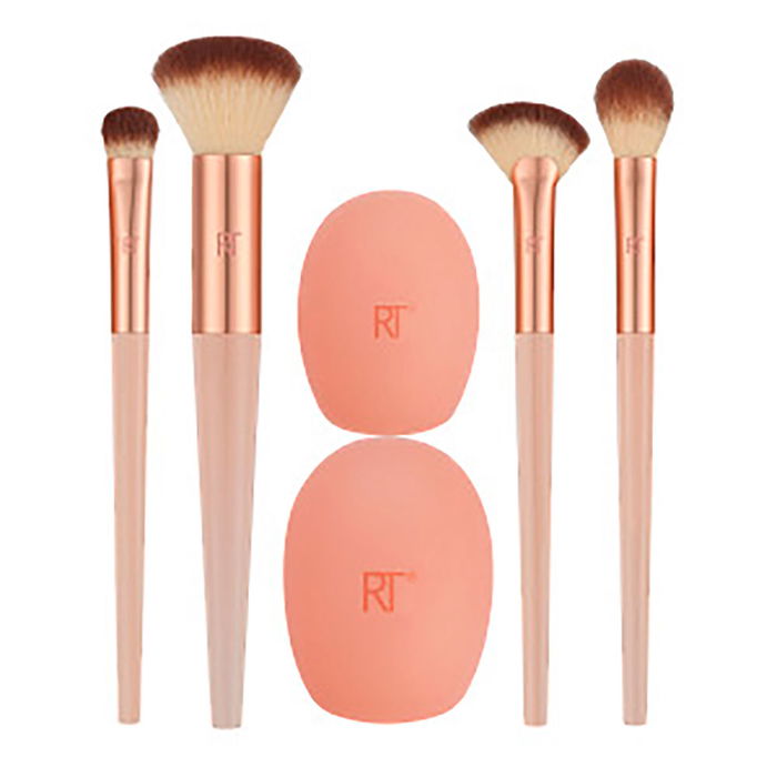 Real Techniques A BRIGHTER HUE Set de 4+2 Brochas de Maquillaje y Estuches para Base, Corrector, Polvos e Iluminador, Contenido 6 pz Real Techniques A BRIGHTER HUE Set de 4+2 Brochas de Maquillaje y Estuches para Base, Corrector, Polvos e Iluminador, Contenido 6 pz