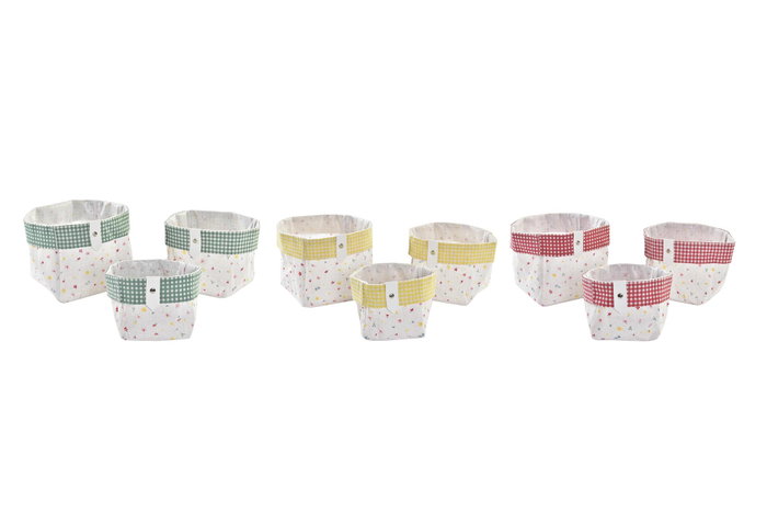 DKD Home Decor Set de 3 Cestas de Algodón Vichy Sweet