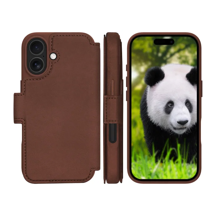 Apple iPhone 17 Funda Folio Lynge dbramante1928 con MagSafe - Cuero de Grano Entero Bronceado, Cierre Magnético, Bolsillo para 3 Tarjetas