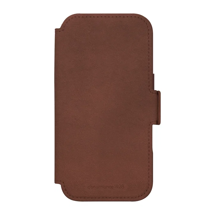 Apple iPhone 17 Funda Folio Lynge dbramante1928 con MagSafe - Cuero de Grano Entero Bronceado, Cierre Magnético, Bolsillo para 3 Tarjetas