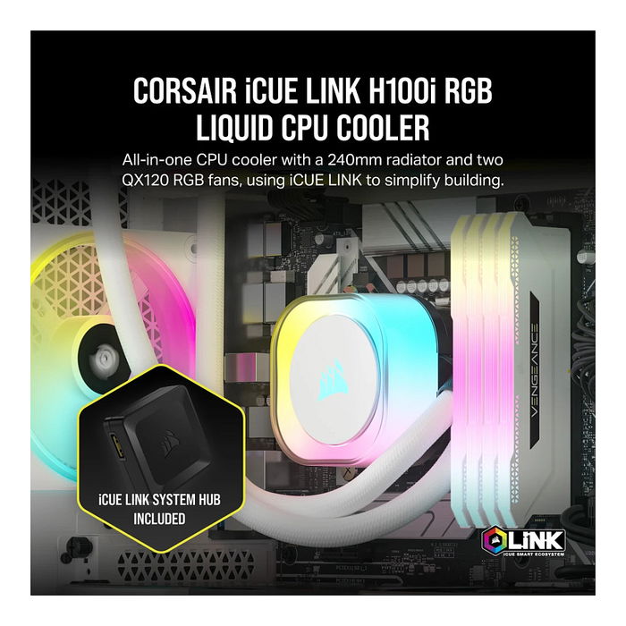 Corsair H100i iCUE LINK Refrigeración Líquida AIO 240mm Blanco RGB