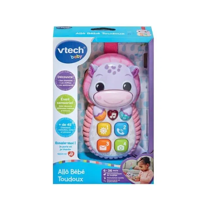 Vtech Baby VT80566855 Allo Baby Toudoux Rosa - Peluche Interactivo para Bebés, Música y Luces, Tacto Suave, Ideal para Regalo