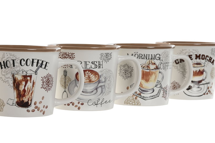 DKD Home Decor Taza Vintage Porcelana New Bone Marron Blanco 370ml Apto Microondas Lavavajillas (12 Unidades) 9.5 x 8.5 x 12.5 cm DKD Home Decor Taza Vintage Porcelana New Bone Marron Blanco 370ml Apto Microondas Lavavajillas (12 Unidades) 9.5 x 8.5 x 12.5 cm