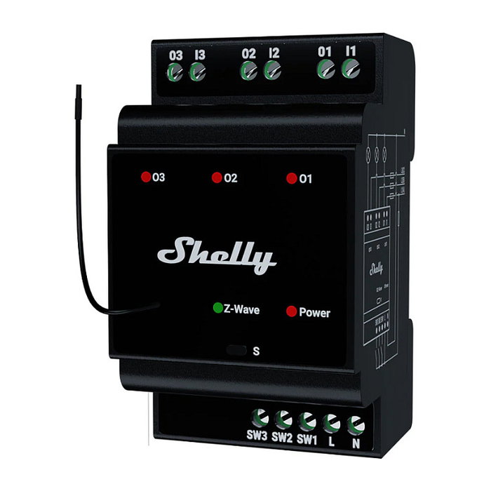 Shelly Wave PRO 3 Relé Inteligente Z-Wave de 3 Canales