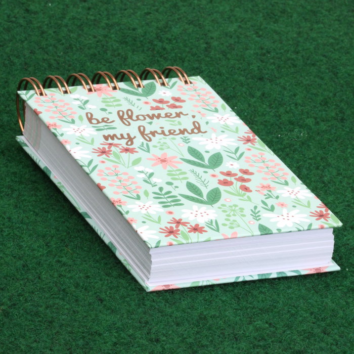 CMP General Libreta con Espiral A6 - Portada 'Be Flower, my friend' - 150 Páginas a Color - Tapa Dura - Rosa Dorado - 9.5x3 cm