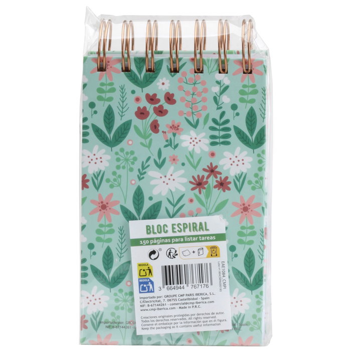 CMP General Libreta con Espiral A6 - Portada 'Be Flower, my friend' - 150 Páginas a Color - Tapa Dura - Rosa Dorado - 9.5x3 cm