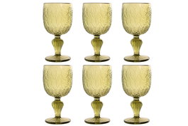 DKD Home Decor Set de 6 Copas de Cristal Verde con Relieve de Hojas, 250ml
