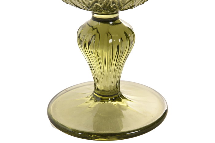 DKD Home Decor Set de 6 Copas de Cristal Verde con Relieve de Hojas, 250ml