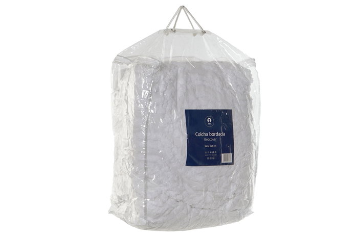 DKD Home Decor Colcha Boho Coord cama 1c24 Blanco Bordado 260 x 180 cm Poliester Relleno 150 gsm