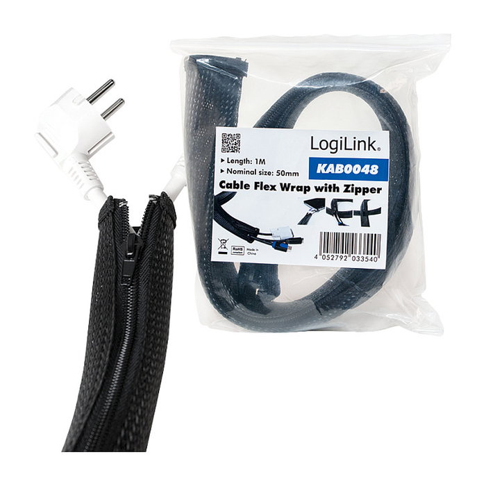 LogiLink KAB0048 Manguera para cables con cremallera, Diámetro 50 mm, Negro, 1m LogiLink KAB0048 Manguera para cables con cremallera, Diámetro 50 mm, Negro, 1m