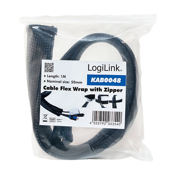 LogiLink KAB0048 Manguera para cables con cremallera, Diámetro 50 mm, Negro, 1m LogiLink KAB0048 Manguera para cables con cremallera, Diámetro 50 mm, Negro, 1m
