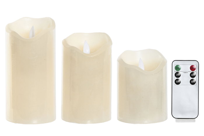 DKD Home Decor Vela Led Basicos Crudo 10 x 20 x 25 cm Set de 3