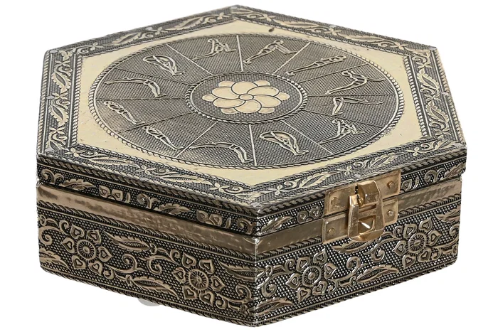 DKD Home Decor Joyero Indio Champan Natural Aluminio 18 x 5 x 18 cm