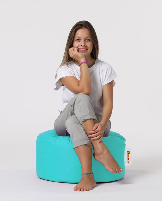 Atelier Del Sofa Puf de Jardín Redondo - Turquesa, Máxima Comodidad, Estilo y Sostenibilidad, 100% Poliéster Reciclado, Impermeable, Diámetro 55cm