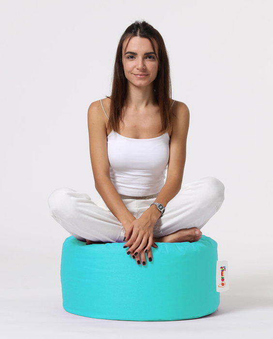 Atelier Del Sofa Puf de Jardín Redondo - Turquesa, Máxima Comodidad, Estilo y Sostenibilidad, 100% Poliéster Reciclado, Impermeable, Diámetro 55cm