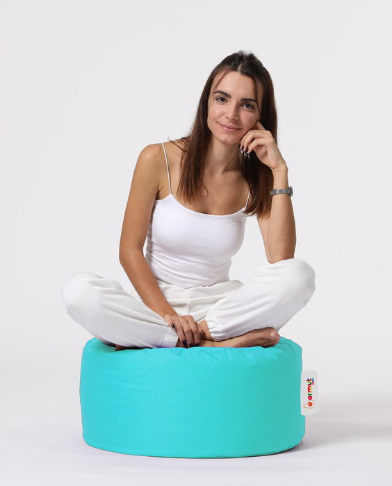 Atelier Del Sofa Puf de Jardín Redondo - Turquesa, Máxima Comodidad, Estilo y Sostenibilidad, 100% Poliéster Reciclado, Impermeable, Diámetro 55cm