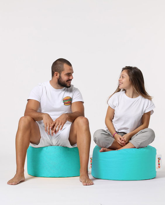 Atelier Del Sofa Puf de Jardín Redondo - Turquesa, Máxima Comodidad, Estilo y Sostenibilidad, 100% Poliéster Reciclado, Impermeable, Diámetro 55cm